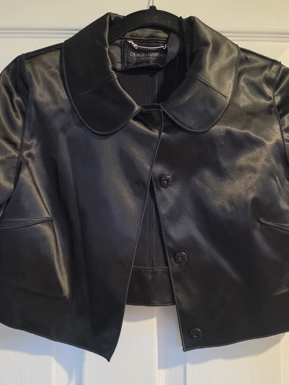 Dolce & Gabbana Black Satin Cropped Button Jacket